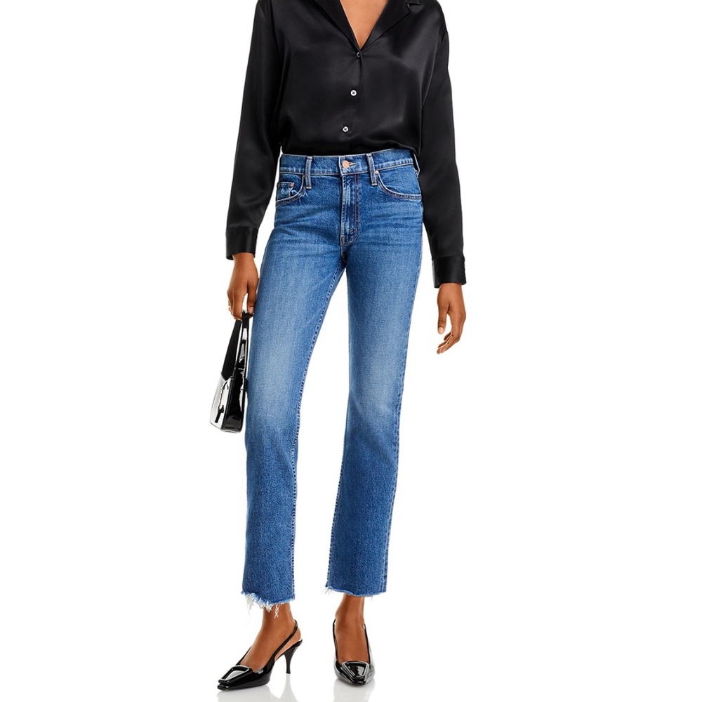 MOTHER mid rise rider ankle fray Denim Jeans in "local charm" wash size 28